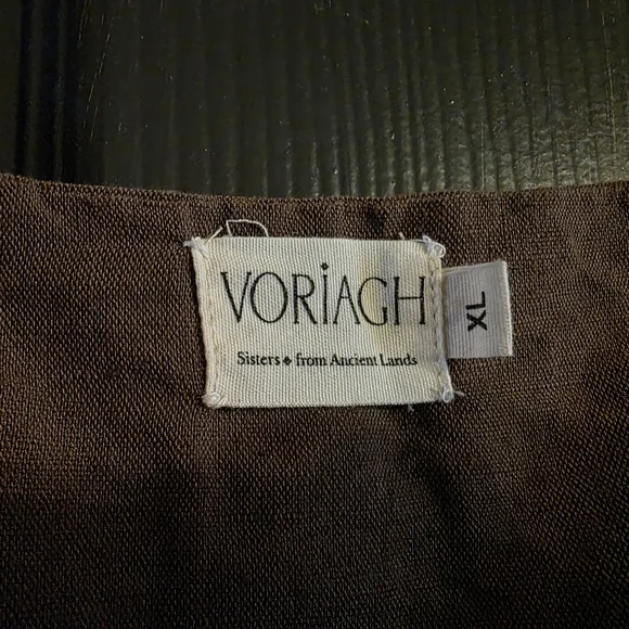 Voriagh Linen Olive Brown Wrap Dress Embroidered - Picture 6 of 7